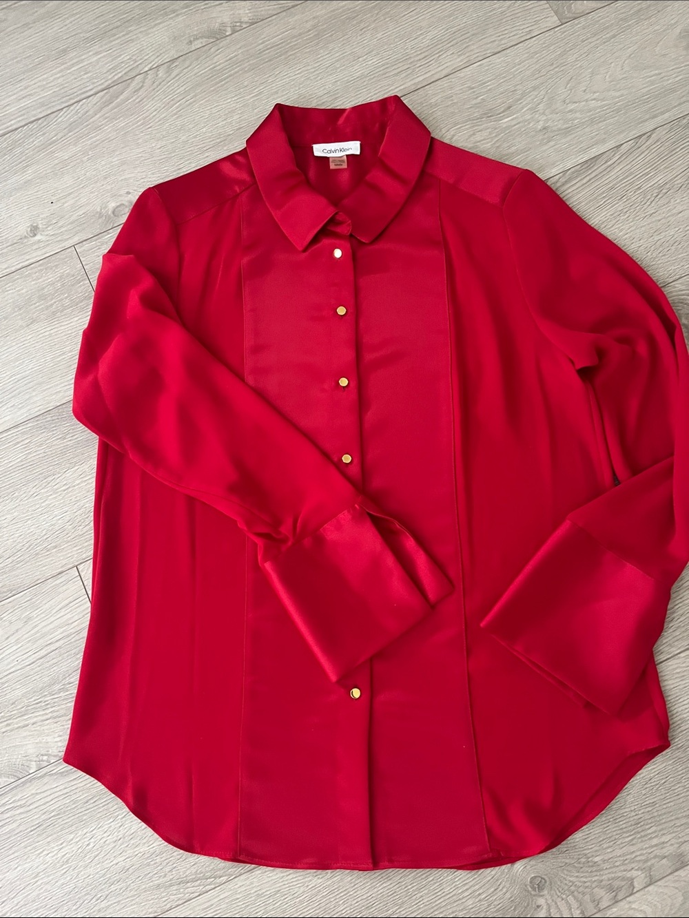 Calvin Klein Bright Red Satin Button-Front Shirt